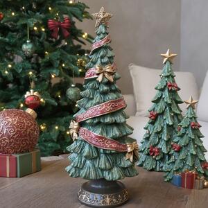 Zelený vánoční stromek se stuhou a mašlemi Noël Tree z polyresinu – Ø 15*40 cm - Chic Antique