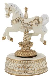 Krémová sntik hudební skříňka Noël s koníkem – 12*11*17,5 cm - Chic Antique