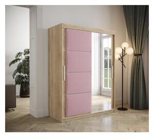 Šatní skříň s posuvnými dveřmi 150 cm TALIA - dub sonoma / růžová