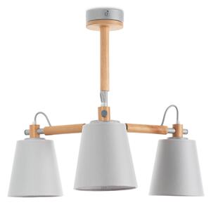 Light for home - Skandinávský Lustr s Třemi Rameny: Přírodní Elegance na Tyčii "SYMPHONY" 60433, 3X40W, E14, šedá, přírodní olše