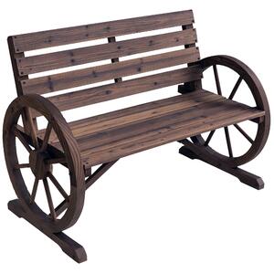 Outsunny Zahradní Lavice Dřevěná Rustikální Lavice s Kolečkovými Opěrkami Wagon Wheel Lavice Venkovní Lavice Terasová Lavice Parková Lavice z Masivníh