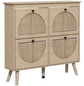 HOMCOM Botník se 4 skládacími zásuvkami pro 20 párů obuvi s nastavitelnou policí, bohémský styl, nohy z masivního dřeva, 105 x 24 x 97,5 cm Přírodní |