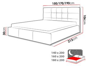 Čalouněná manželská postel 180x200 GLENDALE 1 - šedá