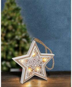 Solight LED vánoční hvězda, dřevěný dekor, 6LED, teplá bílá, 2x AAA 1V45-S