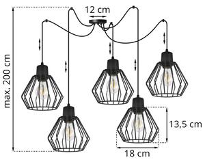 Light for home - Závěsné svítidlo na nastavitelných kabelech SPIDER NUVOLA 2502-5, 5x60W, E27, Černá