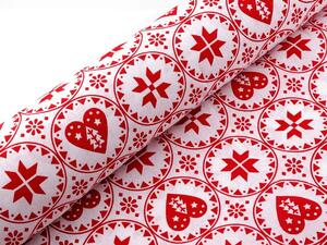 Vánoční bavlněná látka recyklovaná METRÁŽ - bílá červená