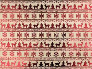 Dekorační metráž imitace juty vánoční vzor metalický tisk METRÁŽ - režná přírodní červená