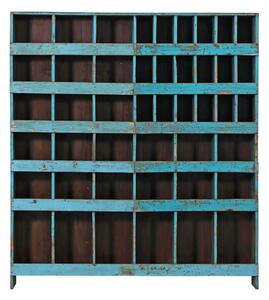 Knihovna z teakového dřeva, tyrkysová patina, 154x26x176cm