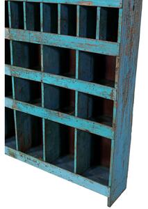 Knihovna z teakového dřeva, tyrkysová patina, 154x26x176cm