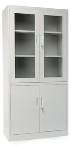 Univerzální kovová skříň s dělenými dveřmi, 90 x 40 x 185 cm, cylindrický zámek, světle šedá - ral 7035