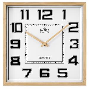 MPM Reus Dřevěné čtvercové retro hodiny s bílým číselníkem E07.4434.51