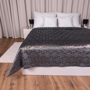 Biante Sametový přehoz na postel Isabela IBL-003 Rose Gold trojúhelníky na šedém 140x200 cm
