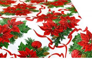 Vánočná bavlněný ubrus Vánoční růža na bílém 90x90 cm Vícebarevná