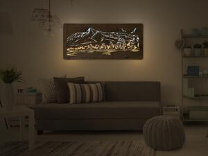 "Hory s ptáky" světelný obraz s baterií 110x50cm varianta: ovládání na obraze bez dálkového ovladače, provedení: dub B