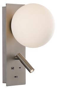 ACB Iluminacion Nástěnné LED svítidlo KIN, v. 28 cm, 8W + 3W, CRI90, 2x vstup USB/USBC Barva: Nikl