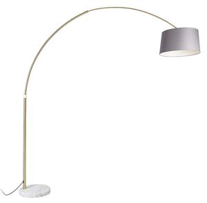 Oblouková lampa mosazná s šedým mramorovým látkovým stínítkem 45 cm - XXL