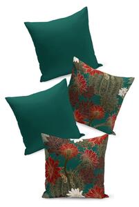 Sada 4 zeleno-červených povlaků na polštář Kate Louise Tropical, 45 x 45 cm