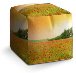 Sablio Taburet Cube Pole vlčích máků - 40x40x40 cm