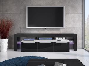 Televizní stolek s LED osvětlením LAME - bílý / lesklý černý