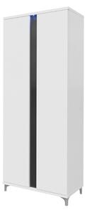 Šatní skříň 90 cm s LED osvětlením BANTRY - bílá / lesklá bílá / lesklá černá