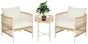 Outsunny 3dílná ratanová zahradní sedačka, patio set se 2 zahradními křesly, konferenčním stolkem, balkonový set s polštáři, žlutý + krémový | Aosom