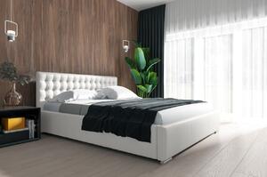 Designová postel s úložným prostorem 140x200 NATAL - bílá eko kůže