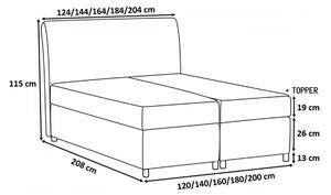 Boxspringová postel BESSIE - 120x200, šedá + topper ZDARMA