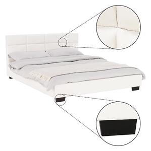 Bílá manželská postel s roštem MIKEL, 160x200 cm, ekokůže