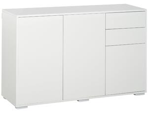 HOMCOM Úložný Buffet Skříň s 2 Posuvnými Šuplíky, 3 Dveřmi a Nastavitelnou Policí, Panely z Dřevotřísky 117 x 36 x 74 cm Bílá | Aosom