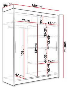 Šatní skříň 150 cm s posuvnými dveřmi a LED osvětlením ELADIO 1 - dub lanýž