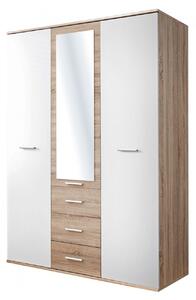 Skříň se zrcadlem do dětského pokoje EMAN - šířka 135 cm, dub sonoma / bílá