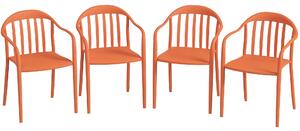 Sada 4 zahradních židlí Outsunny – odolné plastové židle s opěrkami a opěradlem, stohovatelné, unese až 120 kg pro zahradu, balkon, červená | Aosom