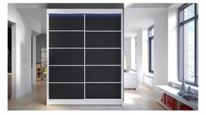 Kombinovaná šatní skříň 150 cm s posuvnými dveřmi a LED osvětlením PIRITU 4 - bílá / černá