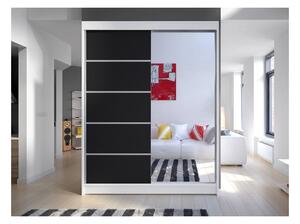Šatní skříň 150 cm se zrcadlem a LED osvětlením PIRITU 3 - bílá / černá