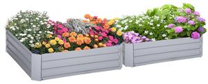 Outsunny Vyvýšený Zahradní Záhon, Sada 2 Kusů, Květinová Bedna, Zahradní Box, Květináč, Pozinkovaná Ocel, Šedá, 100 x 100 x 30 cm | Aosom