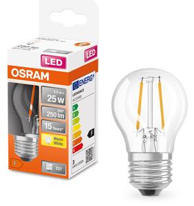 Průhledná mini LED žárovka E27 2,5 W CLASSIC P, teplá bílá