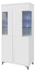 Vysoká vitrína s LED osvětlením BANTRY 2 - bílá / lesklá bílá