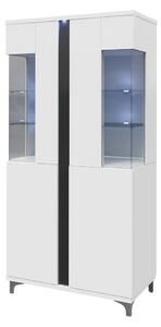 Vysoká vitrína s LED osvětlením BANTRY 2 - bílá / lesklá bílá / lesklá černá