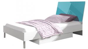 Dětská postel s matrací 90x200 GORT 2 - bílá / lesklá tyrkysová