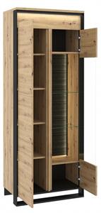 Vysoká prosklená vitrína s osvětlením FARN - dub artisan / černá