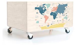 Dětský borovicový úložný box na kolečkách Folkifreckles Worldmap