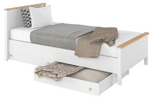 Jednolůžková postel s roštem, matrací a šuplíkem 90x200 MABARUMA - bílá / dub nash