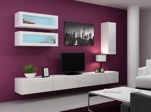 Obývací stěna s LED bílým osvětlením ASHTON 11 - bílá / lesklá bílá