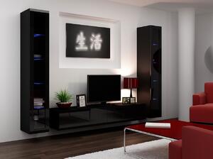 Obývací stěna s LED RGB osvětlením ASHTON 5 - černá / lesklá černá