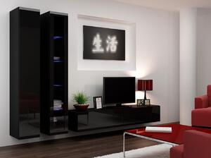 Obývací stěna s LED RGB osvětlením ASHTON 3 - černá / lesklá černá