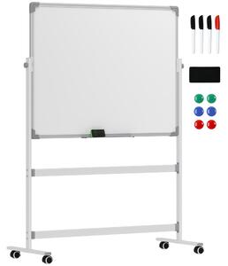 HOMCOM Dvoustranná magnetická tabule 120 x 90 cm s perem, hliníkovým rámem a otočným kolečkem pro kancelář a domov | Aosom