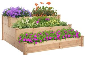 Outsunny Vyvýšený záhon 3-vrstvý zahradní květináč na bylinky a květiny pro balkon z přírodního borového dřeva 120 x 120 x 56 cm | Aosom