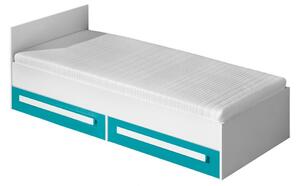 Jednolůžková postel 90x200 TUCHIN - bílá / lesklá tyrkysová