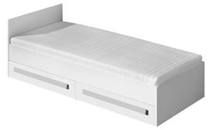 Jednolůžková postel 90x200 TUCHIN - bílá / lesklá bílá / šedá