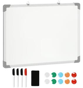 HOMCOM Magnetická tabule s bílou plochou – 4 fixy, 1 guma, 10 magnetů, stojan, montáž na zeď, snadno stíratelná, 60 x 1,8 x 45 cm | Aosom